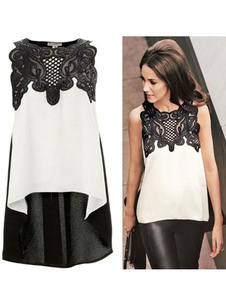 Dentelle blanche acétate impression Top pour femmes