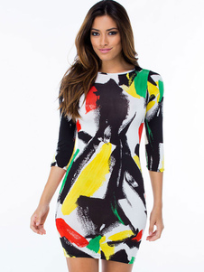 Acétate de multicolore imprimer robe Bodycon pour femmes