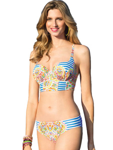 Tribal imprimé rayé Spandex ligne maillot de bain pour femmes