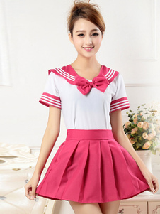 Rose Red Bow Tie école tissu Costume uniforme