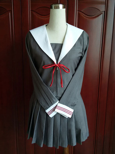 Bow gris plissé école tissu Costume uniforme