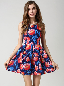 Robe multicolore impression nette plissé Flare pour les femmes