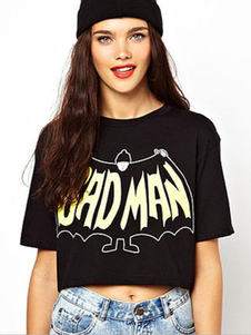 Lettres noires impression coton Crop Top pour femmes