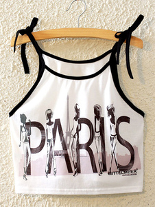 White bretelles lettres impression coton Tank pour femmes
