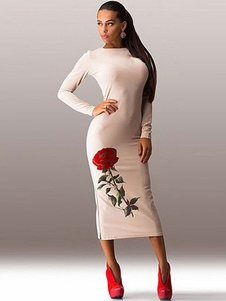 Floral blanc Spandex Bodycon robe brodée pour femmes