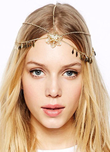 Fleur or frange cheveux métal accessoire pour femmes