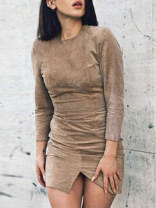 Light Tan Split Front acétate robe courte pour les femmes