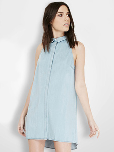 Robe coton bleu léger Casual pour femme