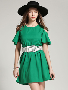 Ceinture verte volants épaule froide robe d'été pour femmes