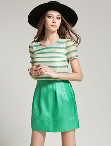 Volants vert rayures coton Flare robe pour femmes