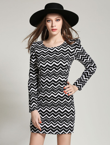 Point de Zigzag noir coton mélange Mini robe pour femmes