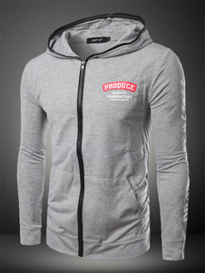 Gris lettres impression coton Hoodie pour les hommes