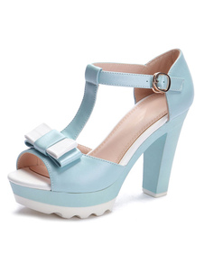 Arcs bleu Peep Toe PU T-Type Bandage sandales pour femmes
