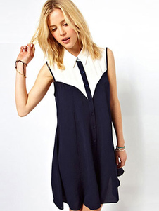 Robe d'été robe chemise en mousseline de soie de couleur bloc