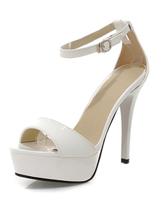 Boucle de brevet blanc plate-forme PU sandales pour femmes