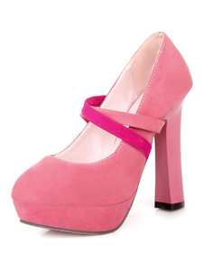 Multi-plateforme arrière rose monogramme Suede pompes pour les femmes