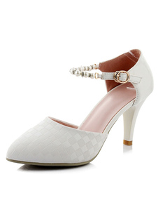 Blanc perles PU sandales de robe à la mode pour les femmes