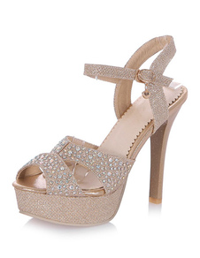 Champagne strass Peep Toe paillettes sandales à plateforme pour les femmes