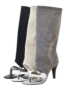 Multicolor Net Open Toe PU mi mollet bottes pour femmes