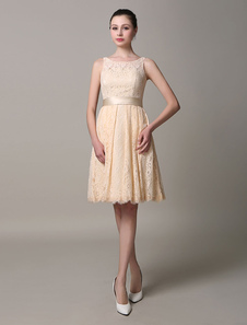 Champagne dentelle robe de Cocktail a-ligne Satin