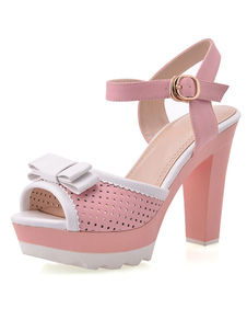 Rose boucles plate-forme PU Ankle Strap Sandals pour femme