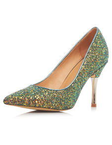 Paillettes verts Pointed Toe paillettes Pumps mariée pour les femmes
