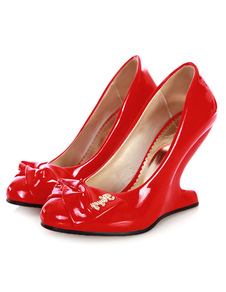 Rouge boucles PU spécial-formé des talons hauts pour femmes