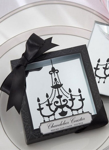 Faveurs de mariage Bow impression noir Glass Coaster