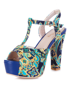 Multicolor impression Peep Toe plateforme Textile sandales pour femmes