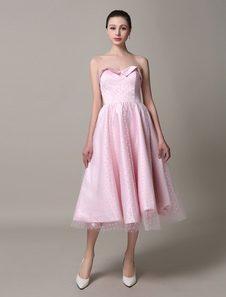 Robe de Cocktail rose sans bretelles