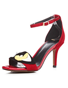 Rouge impression Stiletto talon Kid peau robe sandales pour femmes