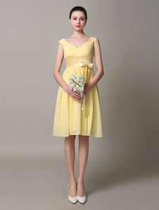 Jaune a-ligne Off-The-Shoulder arcs Homecoming robe