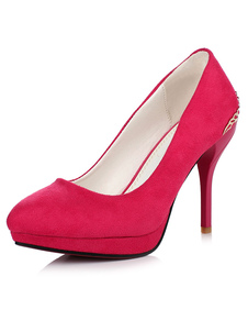 Plateforme rouge métal monogramme Suede pompes pour les femmes