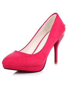 Plate-forme rose rouge a souligné Toe monogramme Suede pompes pour les femmes