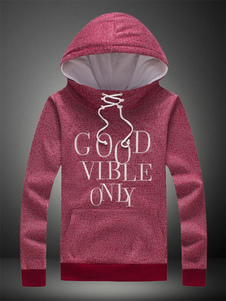 Lettres rouges impression lacets coton à capuche pour hommes