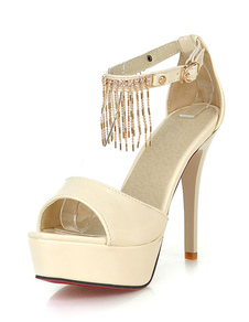 Franges beige Open Toe brevets PU sandales à plateforme pour les femmes