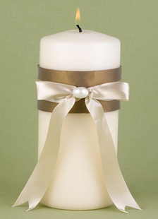 Bougie de cire blanche avec des faveurs de mariage perlé Bow Champagne