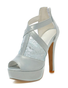 Light Blue Lace Peep Toe plate-forme PU sandales pour femmes