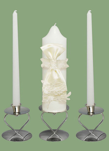 Bougie de cire blanche avec des faveurs de mariage Ivoire Bow Chic