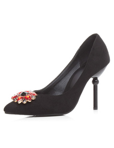 Strass noir monogramme Suede pointu orteil talons pour femmes