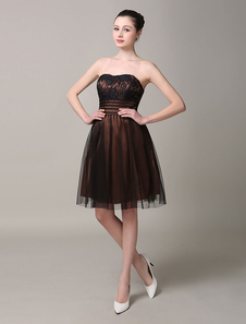 Dentelle marron foncé bretelles Backless Satin robe Net