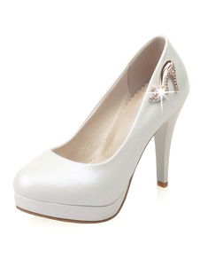 Plateforme blanc strass PU brevets pompes pour les femmes