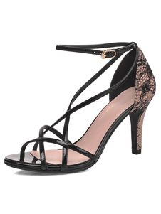 Sandales gladiateur PU impression noir pour femmes
