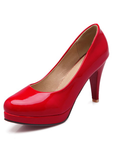 Plateforme rouge PU brevets pompes pour les femmes