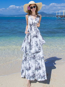 Robe d'été chiffon impression fleurie à bretelles