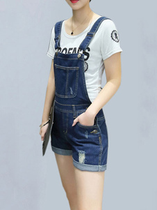 Attrayante combinaison féminine bleue avec poches