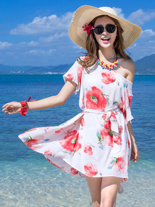 Robe d'été multicolore chiffon fleurie encolure dégagée