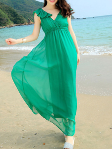 Robe d'été chiffon plissée col V