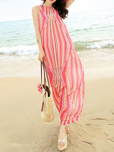 Robe d'été chiffon impression fleurie col ras du cou