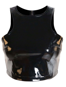 Sans manches à capuche PVC Crop Top pour femmes